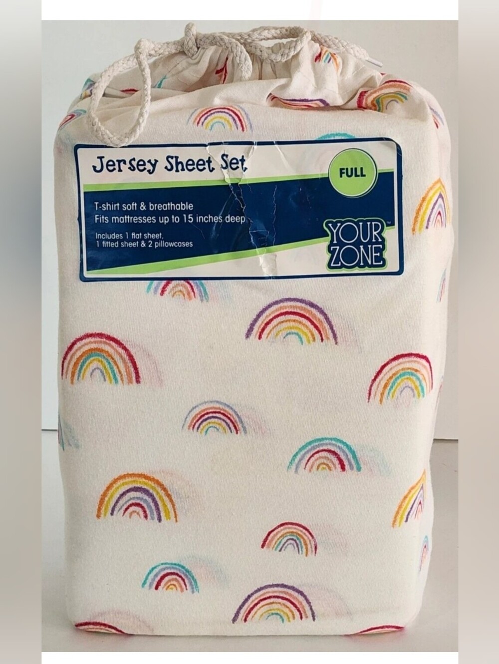 Your Zone Jersey Sheet Set Rainbow Full Fits Mattresses Up to 15 in NEW